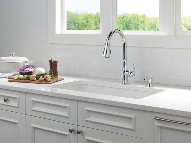 Delta Capertee™ Chrome  Single Handle Pull-Down Kitchen Faucet with Soap Dispenser and Shield Spray Technology-1