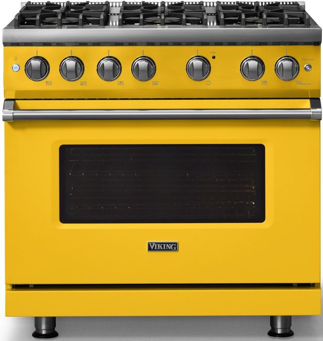 Viking® 5 Series 36" Daffodil Pro Style Gas (LP) Range with Polished Chrome Trim-3
