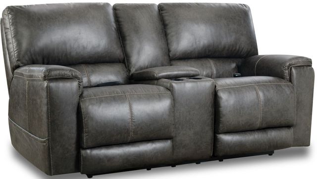 HomeStretch Dark Gray Power Reclining Loveseat with Console-0