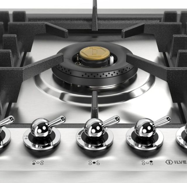Ilve Nostalgie II 36” Stainless Steel Liquid Propane Cooktop with 5 Black Brass Burners and Griddle-4