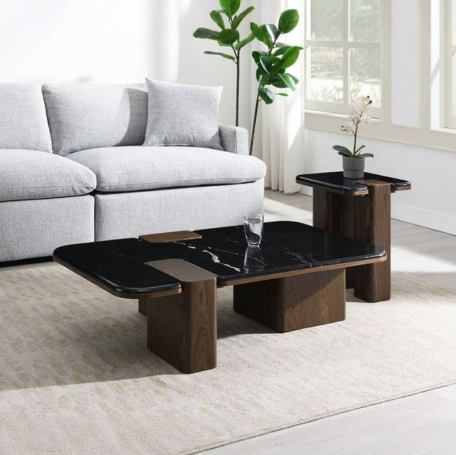 ACME Furniture Dana Natural Marble Top End Table with Dark Walnut Base-1