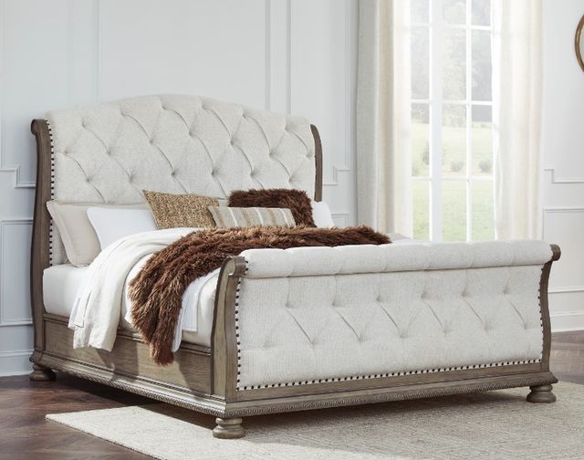 Signature Design by Ashley® Ardenfield Beige/Light Brown King Upholstered Sleigh Bed-4