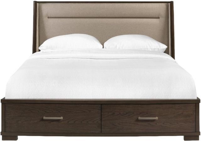 Riverside Furniture Monterey Beige/Mink Queen Upholstered Panel Storage Bed-1