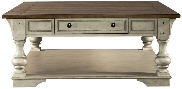 Liberty Furniture Morgan Creek Wirebrushed Tobacco Cocktail Table with Antique White Base-2