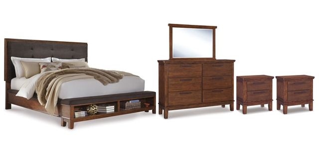 Signature Design by Ashley® Ralene 5-Piece Medium Brown King Upholstered Panel Bed Set-0