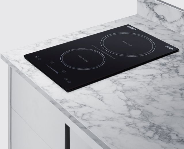 Summit® TurnKey Caldera Kitchen 63" White Kitchenette with 5 Cu. Ft. Built-In Under the Counter Refrigerator, Induction Cooktop, and Stainless Steel Sink with Faucet-3