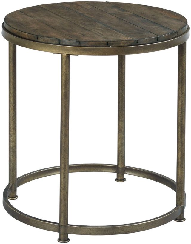 Hammary® Leone Weathered Barn Round End Table with Antique Brass Base-0