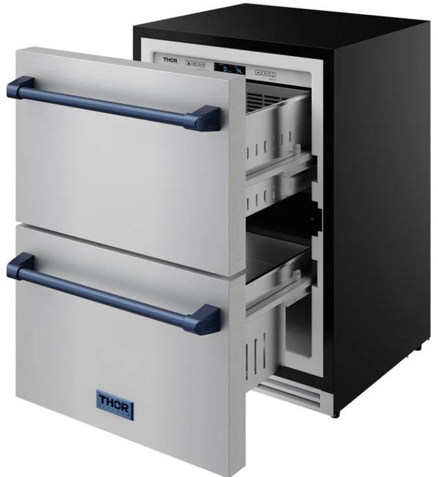 Thor Kitchen® Gordon Ramsay 24" 5.4 Cu. Ft. Stainless Steel Under-Counter Outdoor Freestanding Freezer Drawer with Blue Handle-3
