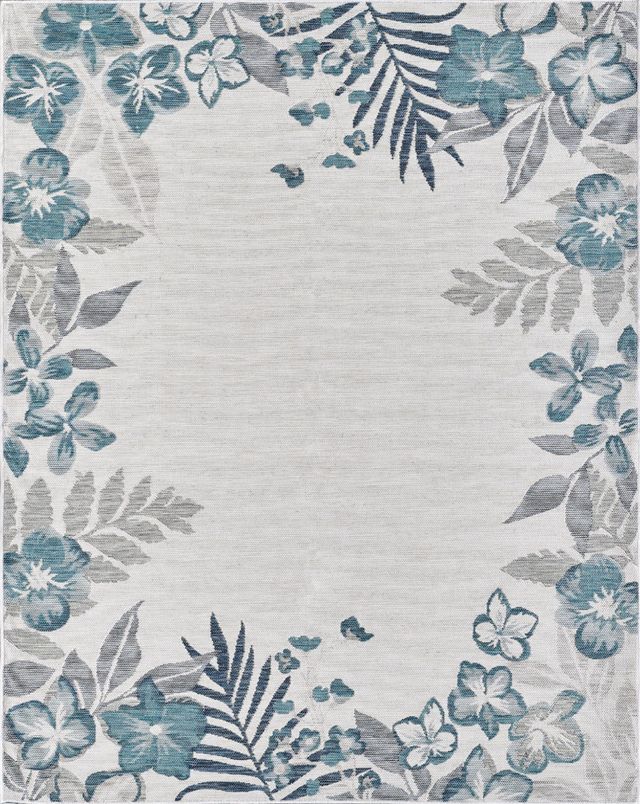 KAS Rugs Dahlia Ivory/Blue Garden Border 5'x7' Area Rug-2