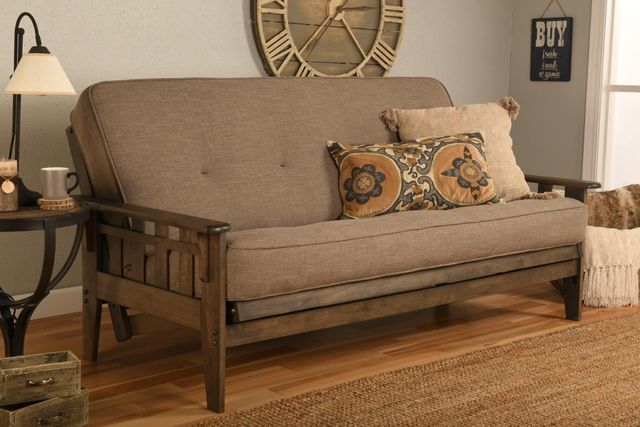 Kodiak Furniture Tucson Linen Stone/Rustic Walnut Full Futon with Mattress-1