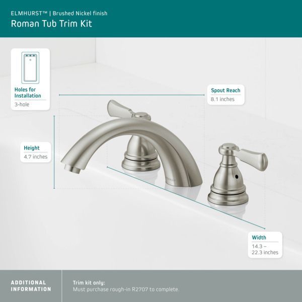 Peerless Elmhurst® Brushed Nickel Roman Tub Trim Kit-2