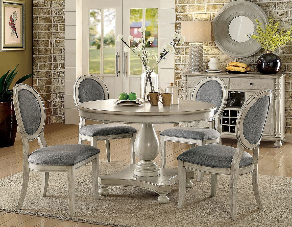 Furniture of America Kathryn Antique White Five Piece Dining Set Parks Home Furnishings