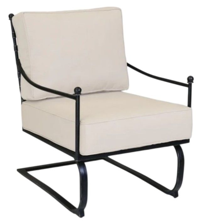 Sunset West Provence Century Pewter Antique Wrought Iron Outdoor Club Rocker with Canvas Flax Cushion-0