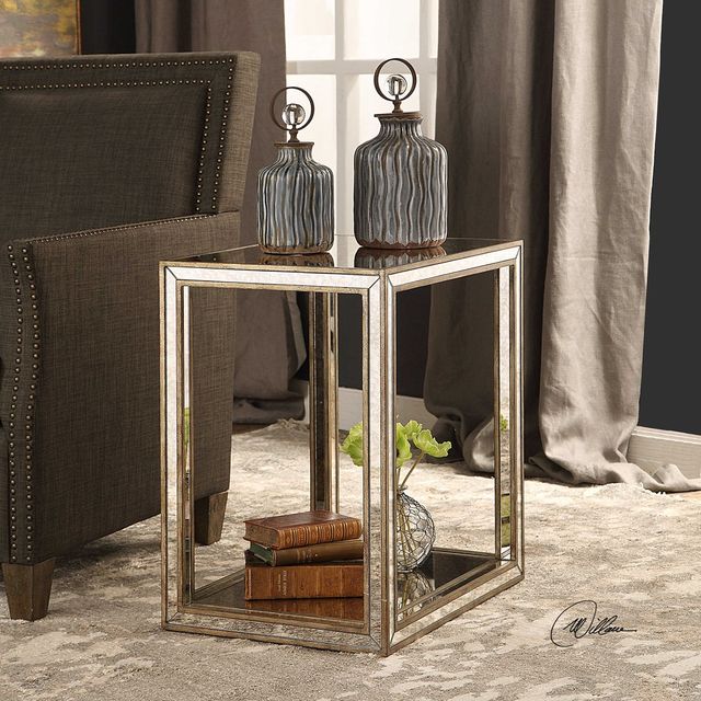 Uttermost® Julie Antique Mirror End Table with Antique Gold Accents-1