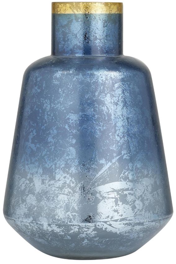 Deco Marche Blue Glass Handmade Vase with Gold Rim-0