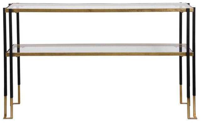 Uttermost® Kentmore Glass Top Console Table with Matte Black and Gold Frame-2