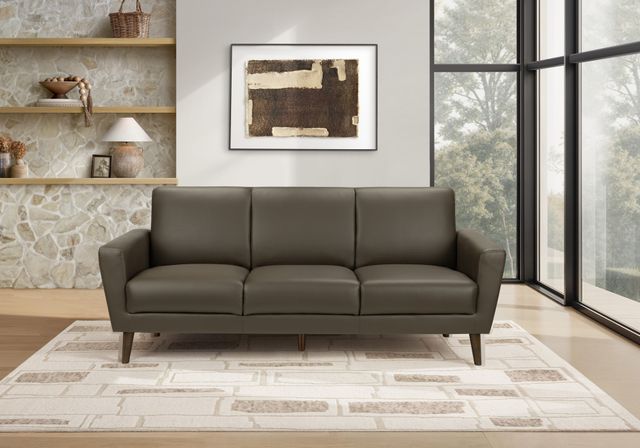 Monarch Specialties Inc. Brown 77" Faux Leather Sofa with Walnut Wood Legs-1