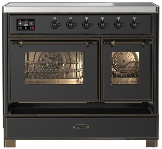 Ilve® Majestic III 40" Graphite Matte Pro Style Induction Range with Triple Glass Door and Burnished Trim-2