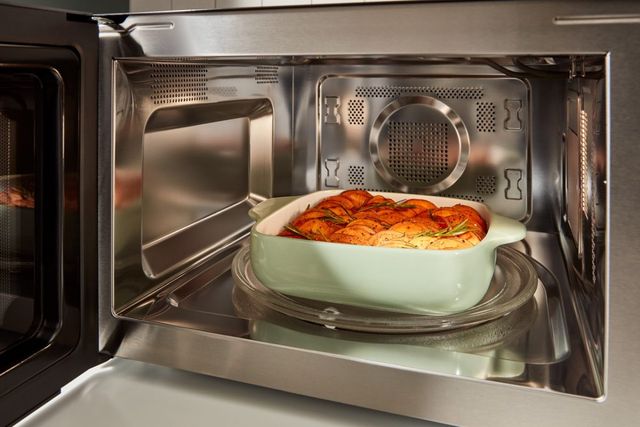 Food cooking inside a convection microwave