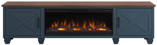 Legends Home Real Cozy Liberty Blue Denim/Whiskey 95" Fireplace Console-3