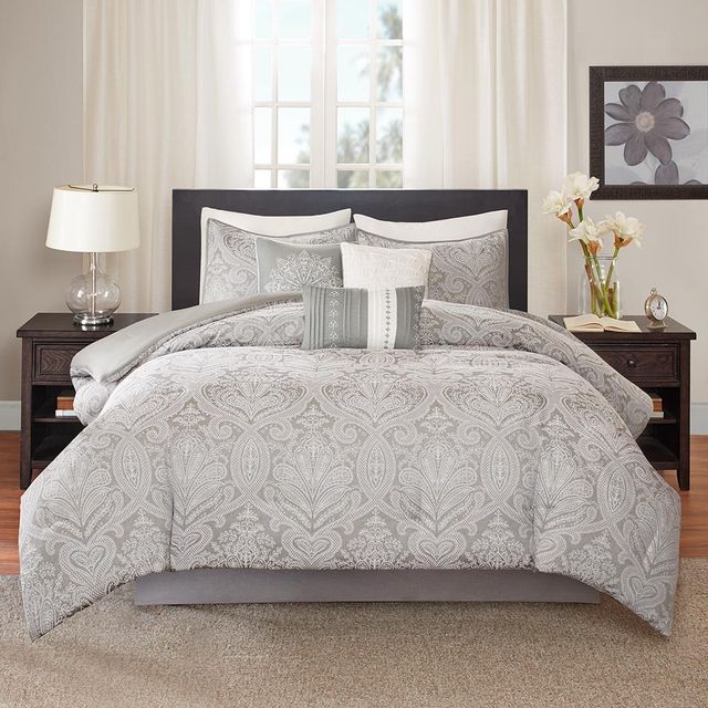 Olliix by Madison Park 7 Piece Grey California King Averly Comforter Set-0