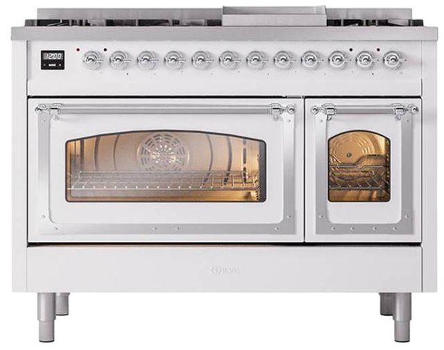 Ilve® Nostalgie II Noblesse 48'' Custom RAL Color Pro Style Dual Fuel Range with Chrome Trim-1