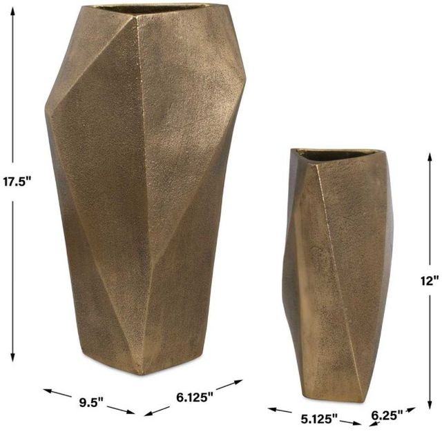 Uttermost® GeoForm 2-Piece Antique Brass Indoor-Outdoor Vase Set-2