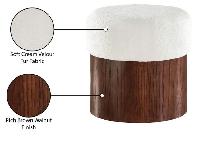 Meridian Furniture Nimes Cream/Walnut Velour Fur Ottoman-4