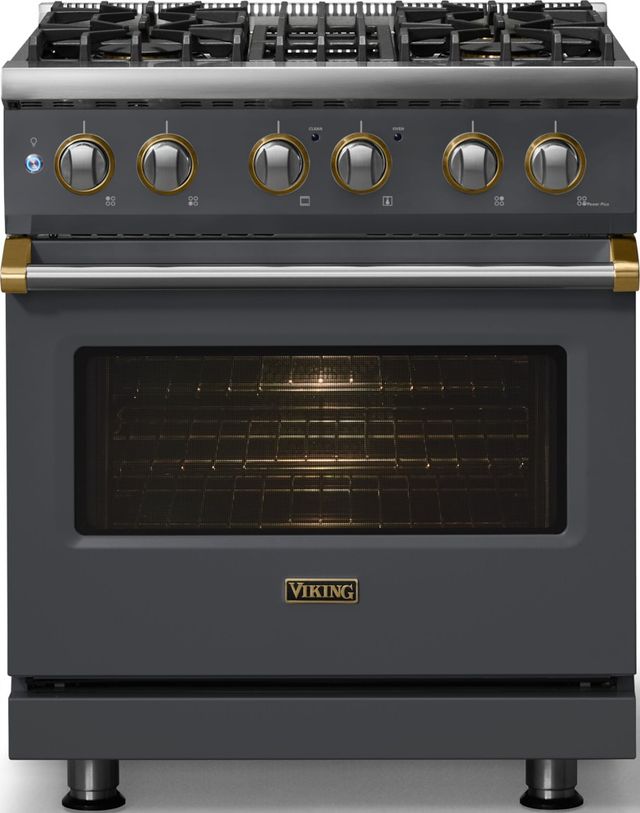 Viking® 5 Series 30" Cast Black Pro Style Dual Fuel (LP) Range with Polished Chrome Trim-2