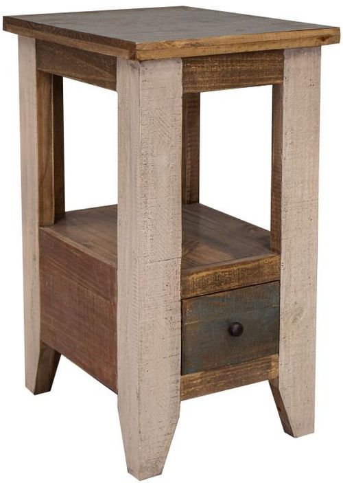 International Furniture Direct Antique Brown Top Chairside Table with Beige Base-0