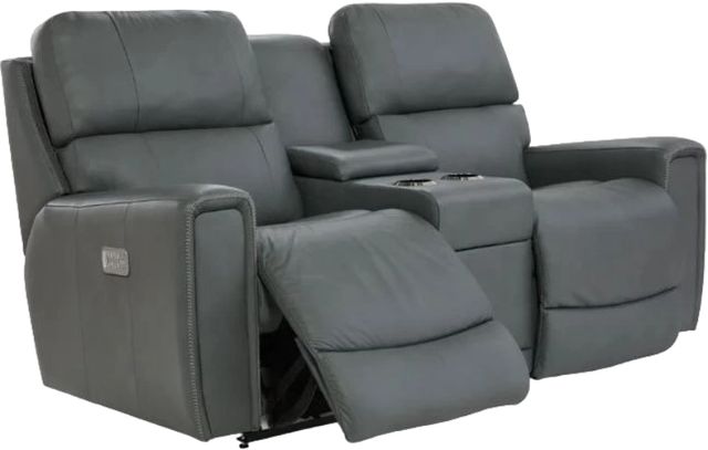 La-Z-Boy® Apollo Blue Grey Leather Power Reclining Loveseat with Console, Headrest, and Lumbar-3
