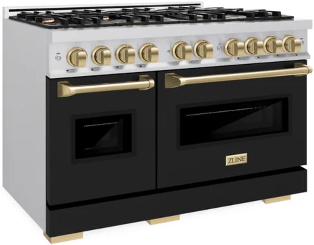 ZLINE Classic Autograph Edition 48" Stainless Steel Pro Style Dual Fuel Range with Black Matte Door and Champagne Bronze Accents-1