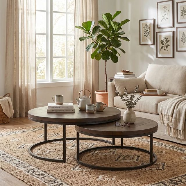 Sunny Designs™ Homestead Tobacco Leaf Nesting Table Set with Black Base-1