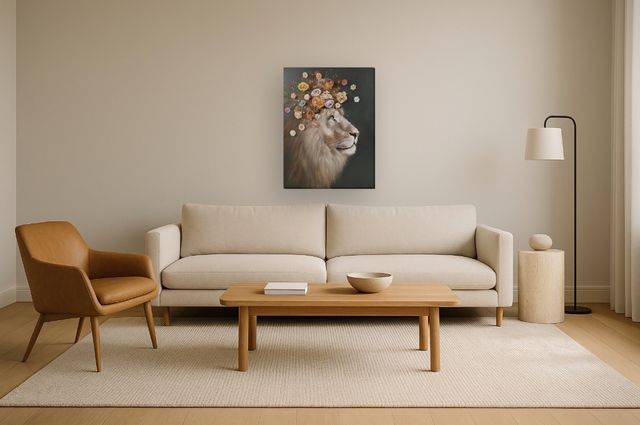 Classy Living Contemplative Majestic Floral Lion Canvas Wall Art-1