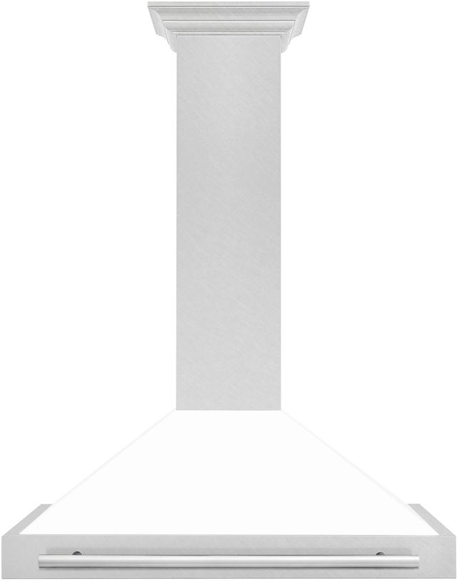 ZLINE 36" Fingerprint Resistant Satin Stainless Steel Convertible Wall Mount Range Hood with White Matte Shell and Stainless Steel Handle-0
