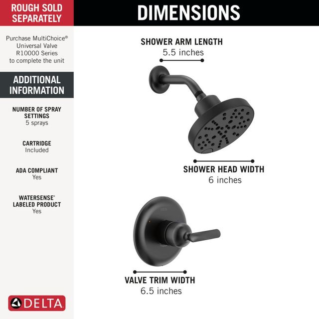 Delta Bonacci™ 14 Series Matte Black Shower Trim -3