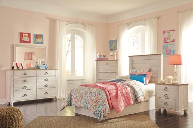Signature Design by Ashley® Willowton 4-Piece Whitewash Twin Youth Panel Headboard Bed Set-1