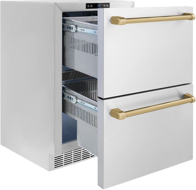 ZLINE Autograph Edition Touchstone 4.6 Cu. Ft. Stainless Steel Outdoor-Rated Refrigerator Drawers with Champagne Bronze Handles-2