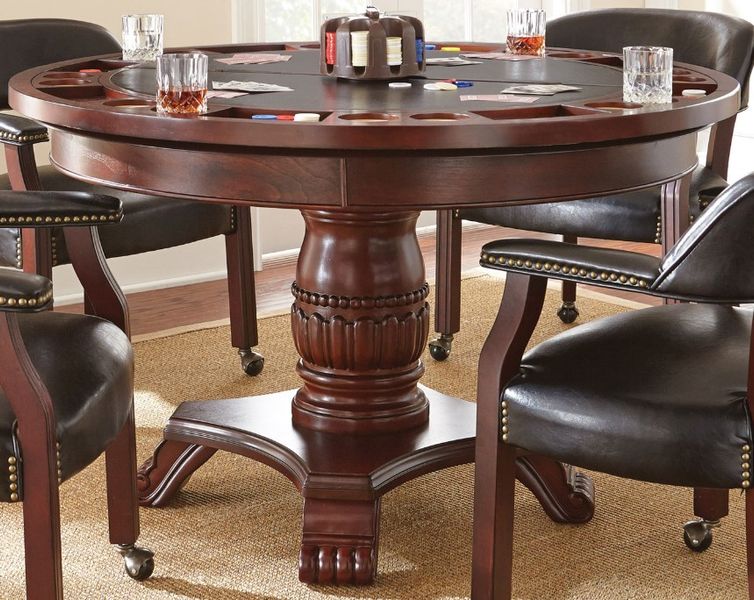 Steve Silver Co. Tournament Black Game Table with Medium Cherry Base ...