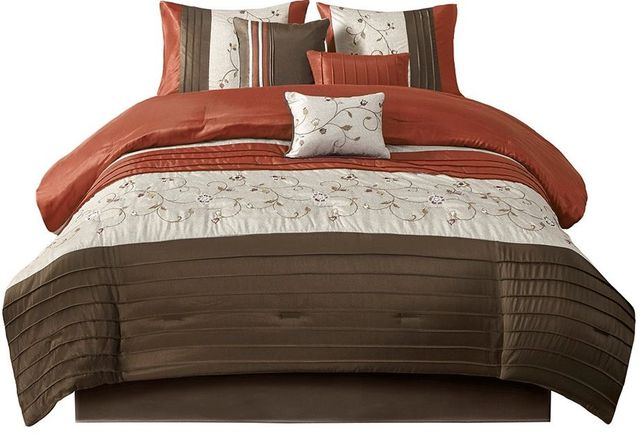 Olliix by Madison Park Serene 7 Piece Spice California King Embroidered Comforter Set-0