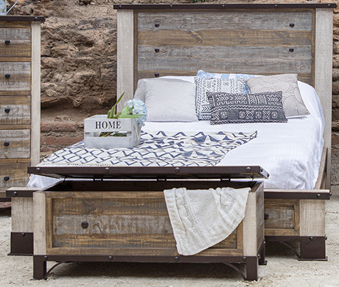 International Furniture Direct Antique Brown Queen Bed-0
