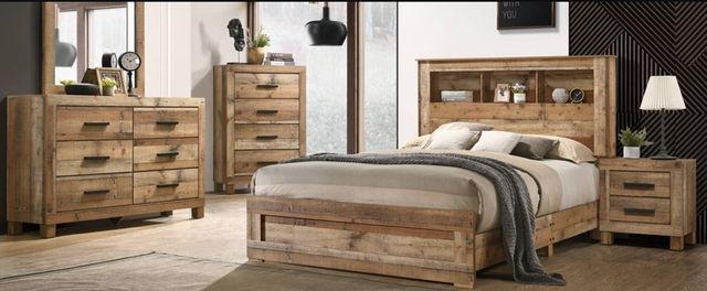 American Wholesale Furniture Salt Creek Rustic Sand Queen Bookcase Bed-1