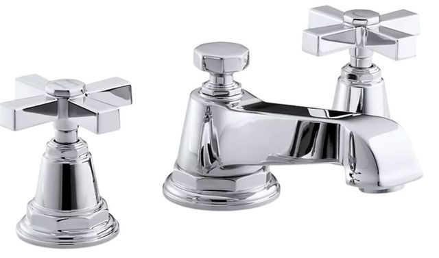 KOHLER® Pinstripe® Polished Chrome Pure Widespread Bathroom Sink Faucet with Cross Handles-0
