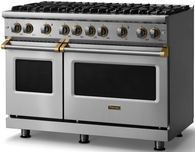Viking® 5 Series 48" Stainless Steel Pro Style Gas (LP) Range with Brushed Brass Trim-2