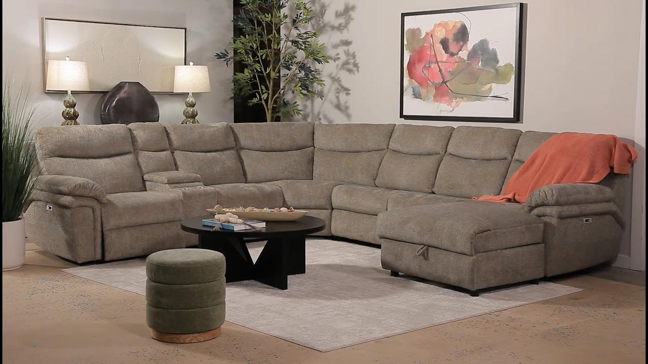 Behold Home Waverly 6-Piece Driftwood Power Reclining Sectional and Chaise